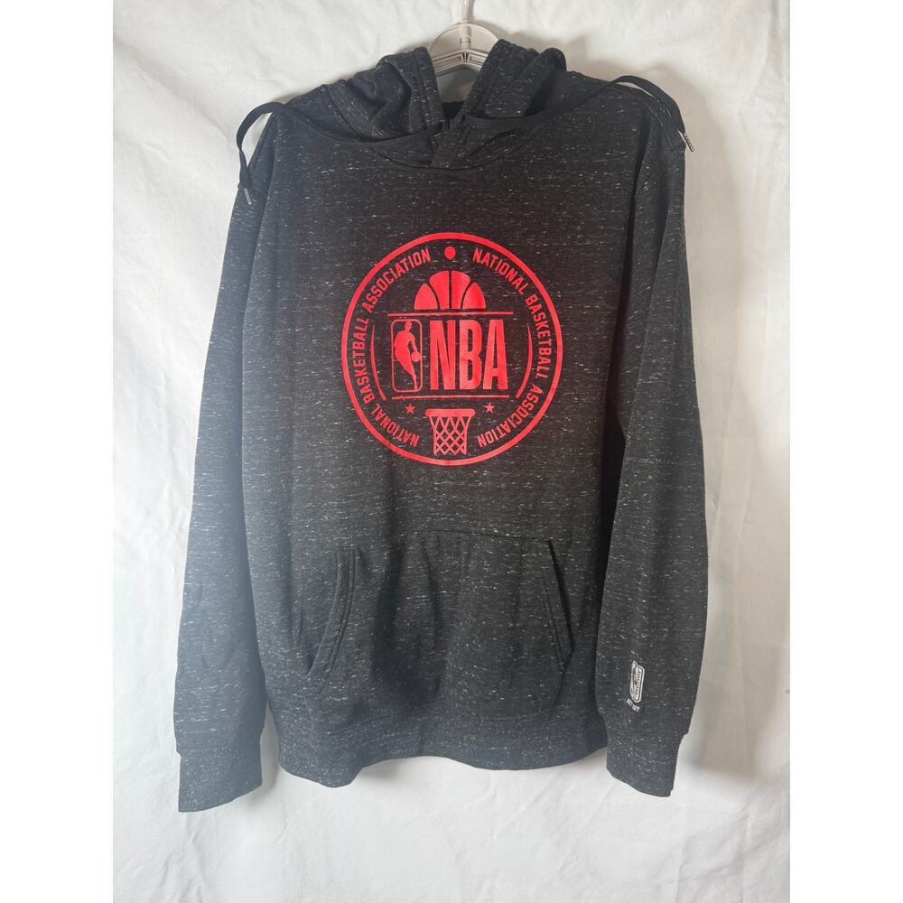 NBA Hoodie Large Heather Charcoal Pullover Sweatshirt Red Logo Basketball